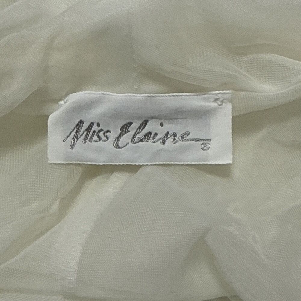 Vtg Miss Elaine Sheer Robe S/M White Belt Peignoir Puff Sleeve Bridal Retro 50s - Picture 11 of 11
